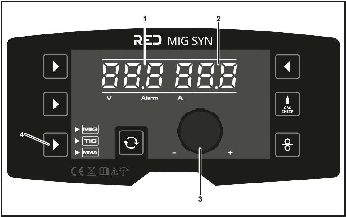 Frontbedienfeld Display RED MIG 210 Syn Modus WIG