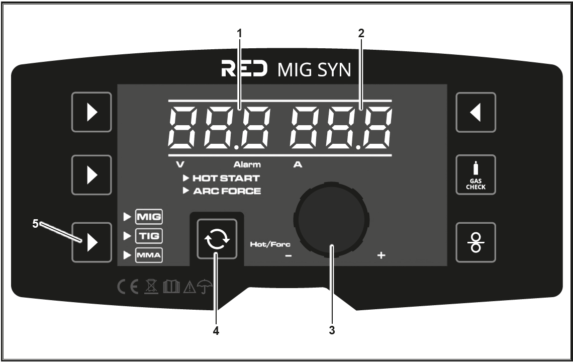Frontbedienfeld Display RED MIG 210 Syn Modus Elektrode